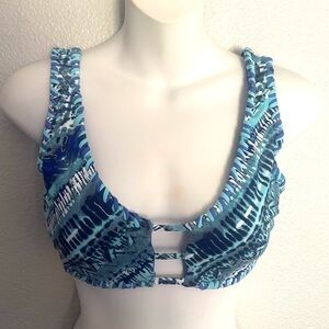 AMBRIELLE Swimwear blue print reversible halter bikini top size medium
